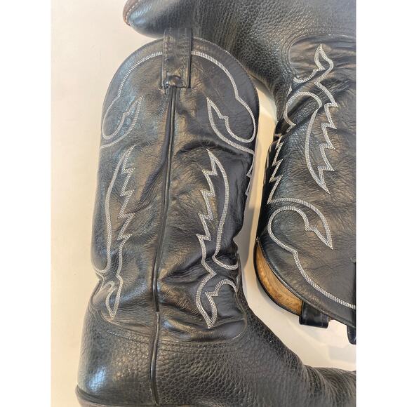 Tony Lama Black w/ White Stitched Cowboy Boots EUC Sz 9 Men’s Leather - Picture 2 of 13